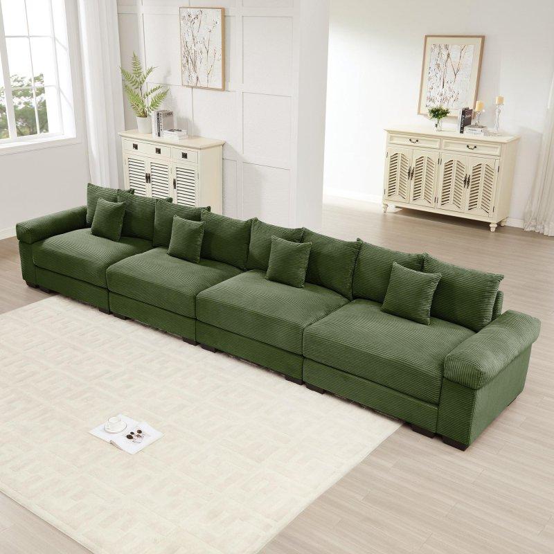 Yeşil Fitilli Kadife Derin Oturumlu Modüler Bohem Koltuk - 331 cm - 278065