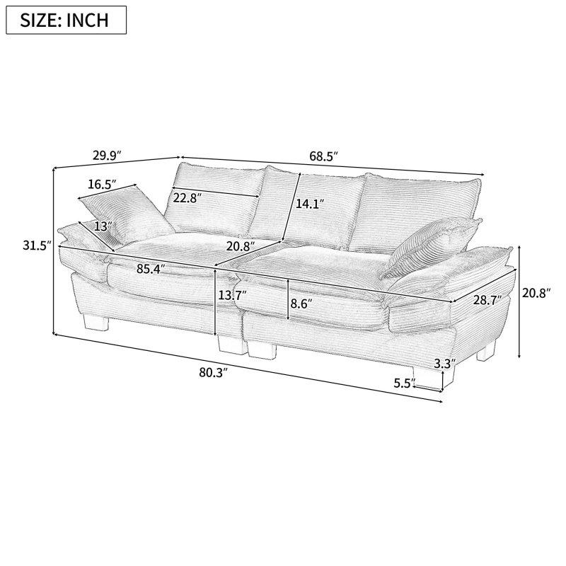 Yeşil Fitilli Kadife Kavisli 4 Yastıklı Bohem Koltuk - 204 cm - 284220