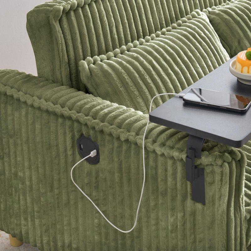 Yeşil Fitilli Kadife Yataklı USB Portlu ve Hareketli Sehpası Bohem Koltuk - 138x90x76 cm - 286540