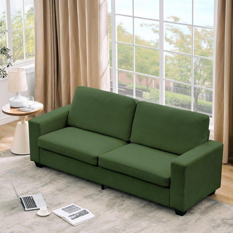 Yeşil Fitilli Kadife Yıkanabilir Kılıflı Derin Oturumlu Bohem Koltuk - 211 cm - 281761