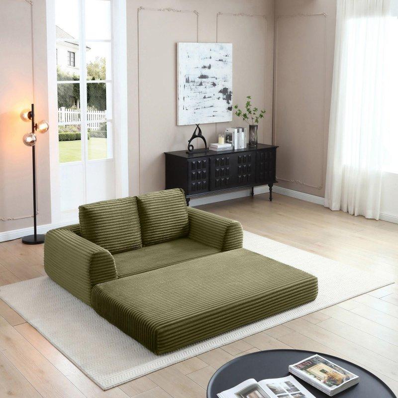 Yeşil Fitilli Kumaş Katlanabilir Yataklı Bohem Koltuk - 161x95x86 cm - 289877