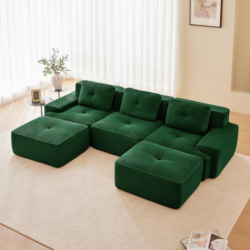 Yeşil Fitilli Kumaş Modüler Kapitoneli Sırtlı 3 Kişilik Bohem Koltuk - 293x104 cm - 282948