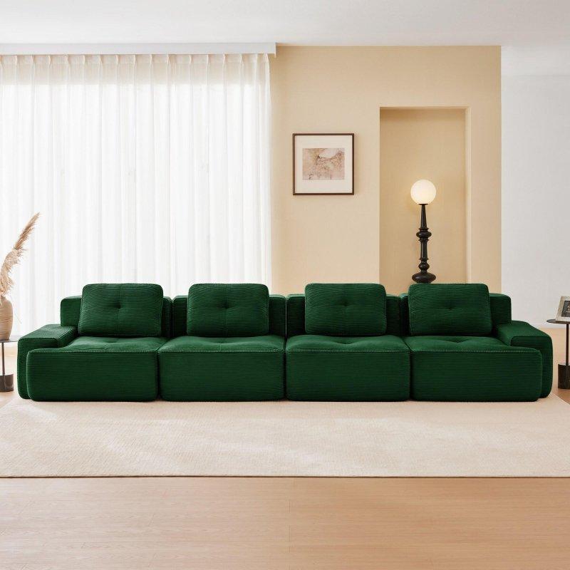 Yeşil Fitilli Kumaş Modüler Kapitoneli Sırtlı 3 Kişilik Bohem Koltuk - 293x104 cm - 282948