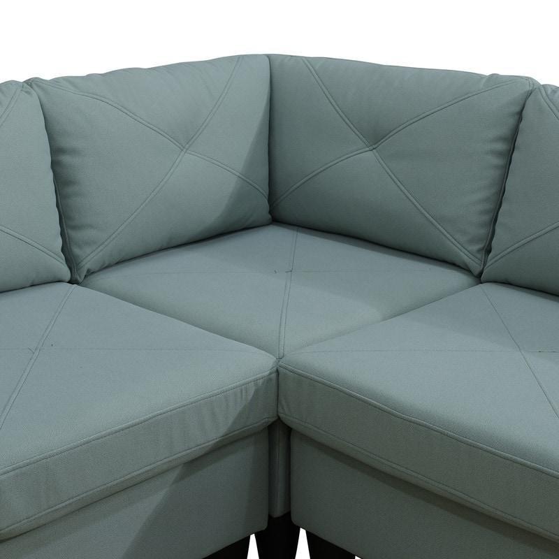 Yeşil Flanel Kumaş Zımba Detaylı Modüler Köşe Koltuk - 243 cm - 259444