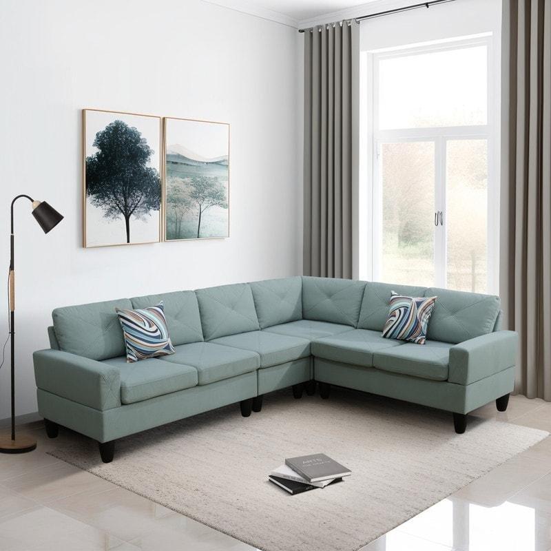 Yeşil Flanel Kumaş Zımba Detaylı Modüler Köşe Koltuk - 243 cm - 259444 Yeşil Flanel Kumaş Zımba Detaylı Modüler Köşe Koltuk - 243 cm - 259444