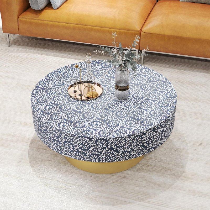 Yeşil Gold Pirinç ve Ahşap 2 Çekmeceli Yuvarlak Orta Sehpa - 83 cm - 239920