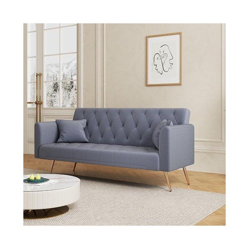 Yeşil Gri Kadife Yataklı Kapitoneli Metal Ayaklı Bohem Koltuk - 181 cm - 294036