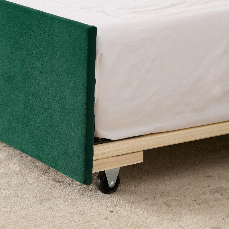 Yeşil Kadife Ahşap Yavru Yataklı USB Şarjlı Düğme Kapitoneli Daybed Karyola - 206x115x77 cm - 329651