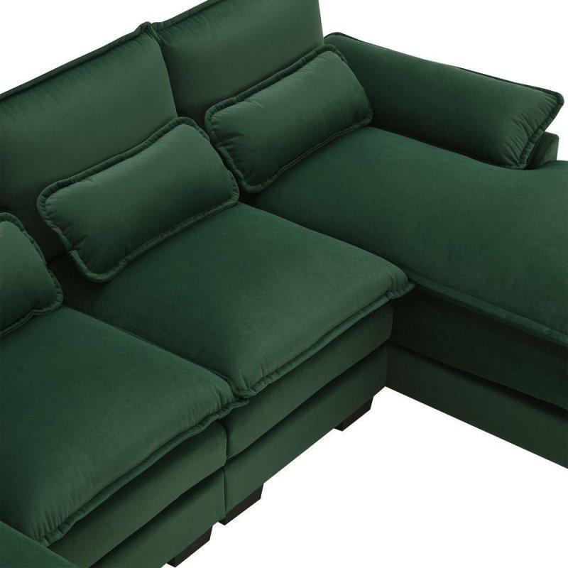 Yeşil Kadife Elektrikli Mekanizmalı Modüler U Köşe Koltuk Bel Yastıklı - 280x140 cm - 255248