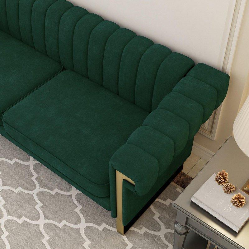 Yeşil Kadife Gold Detaylı 3 Kişilik Bohem Koltuk - 214 cm - 277805