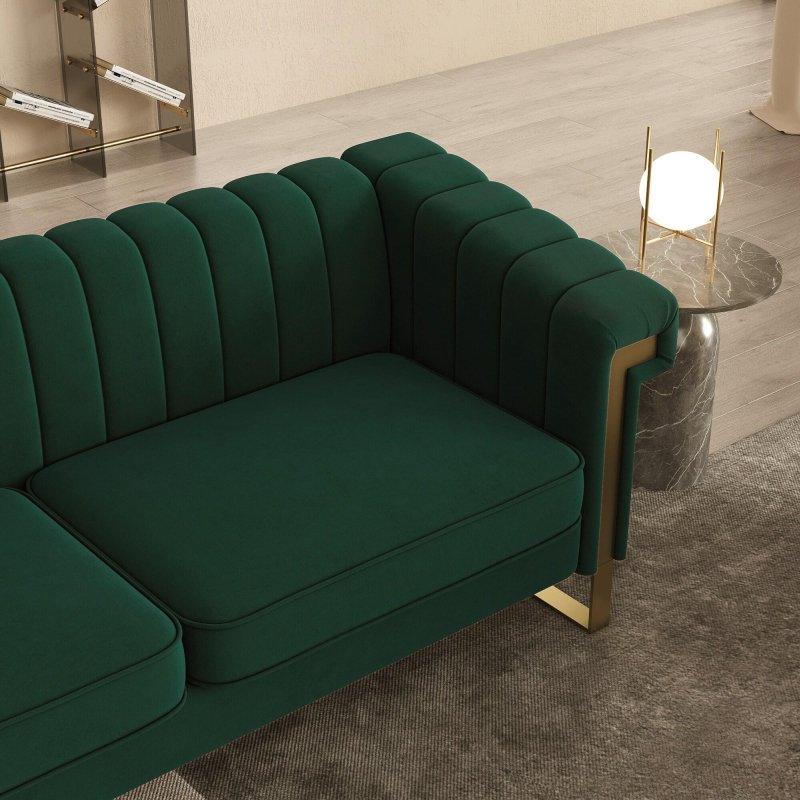 Yeşil Kadife Gold Detaylı 3 Kişilik Bohem Koltuk - 214 cm - 277805