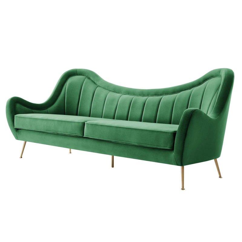 Yeşil Kadife Gold Metal Ayaklı Düğmeli Sırtlı Bohem Koltuk - 238 cm - 279155