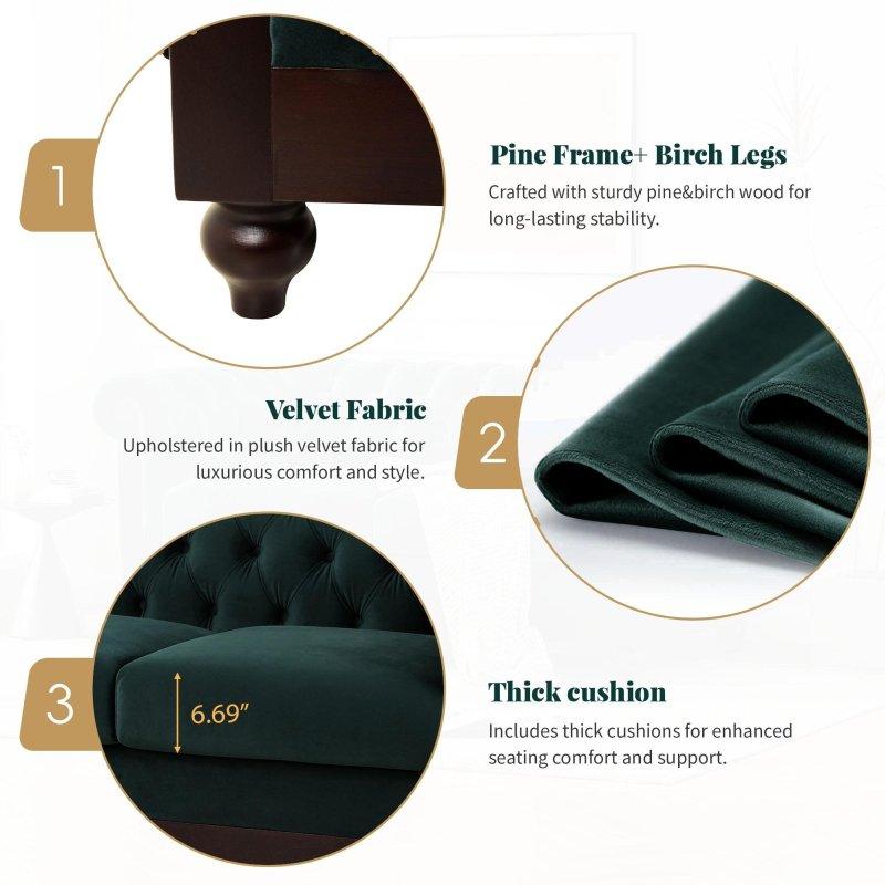 Yeşil Kadife Kapitoneli Kıvrık Kollu Chesterfield Bohem Koltuk - 151 cm - 286395