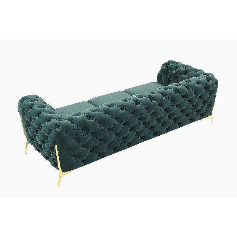 Yeşil Kadife Kumaş Gold Metal Ayaklı Kapitoneli Tuxedo Kollu Bohem Koltuk - 247x102x77 cm - 285788