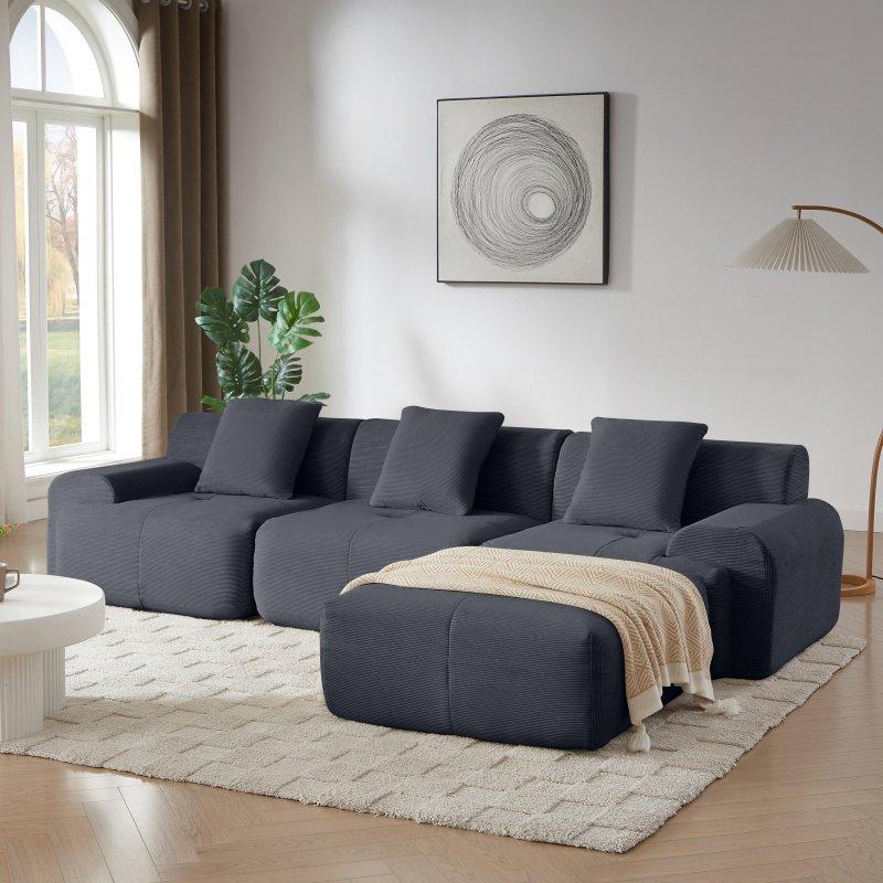 Yeşil Kadife Kumaş Modüler ve Hareketli Puflu Köşe Koltuk - 288 cm - 255388