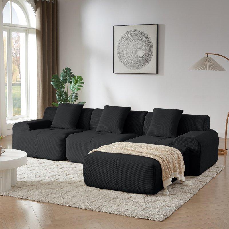 Yeşil Kadife Kumaş Modüler ve Hareketli Puflu Köşe Koltuk - 288 cm - 255388
