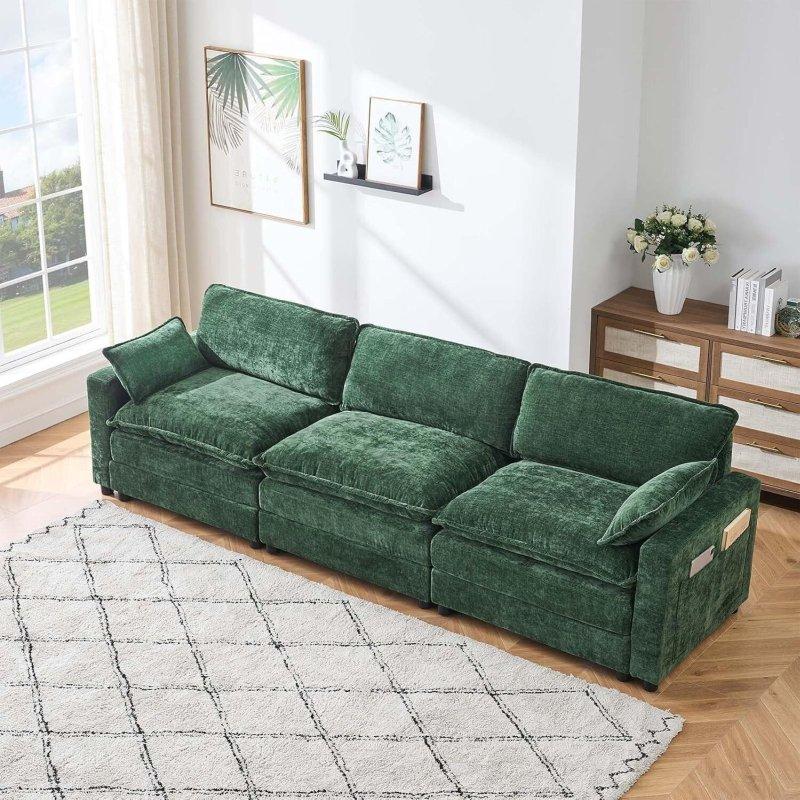 Yeşil Kadife Modüler Ayarlanabilir Başlıklı Bohem Koltuk - 289 cm - 288677