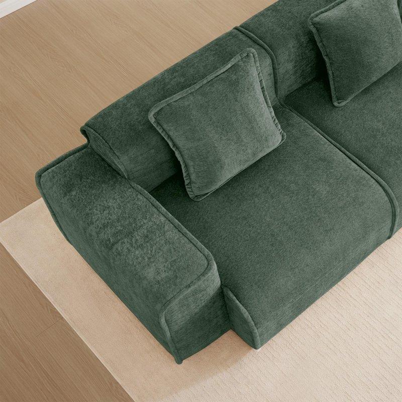 Yeşil Kadife Modüler U Şekilli 3 Kişilik Fransız Biyeli Bohem Koltuk - 276x152 cm - 292063