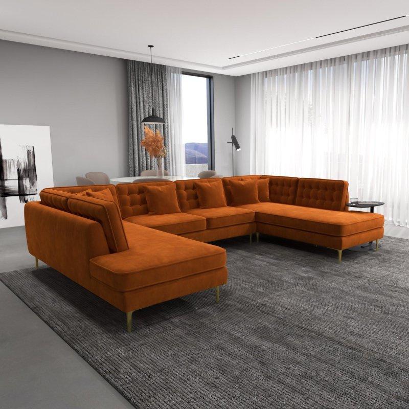 Yeşil Kadife U Şekilli Gold Metal Ayaklı Köşe Koltuk - 255096
