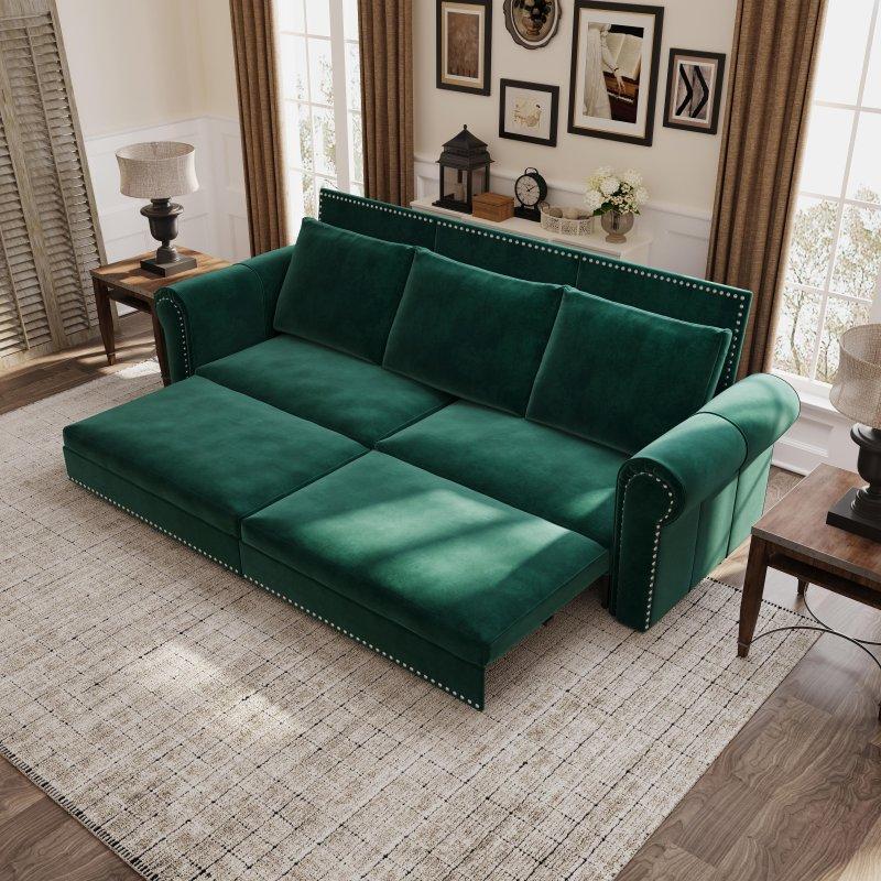 Yeşil Kadife Yataklı 3 Kişilik Chesterfield Bohem Koltuk - 238 cm - 285674