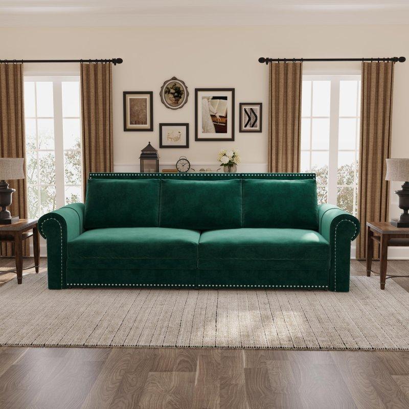 Yeşil Kadife Yataklı 3 Kişilik Chesterfield Bohem Koltuk - 238 cm - 285674