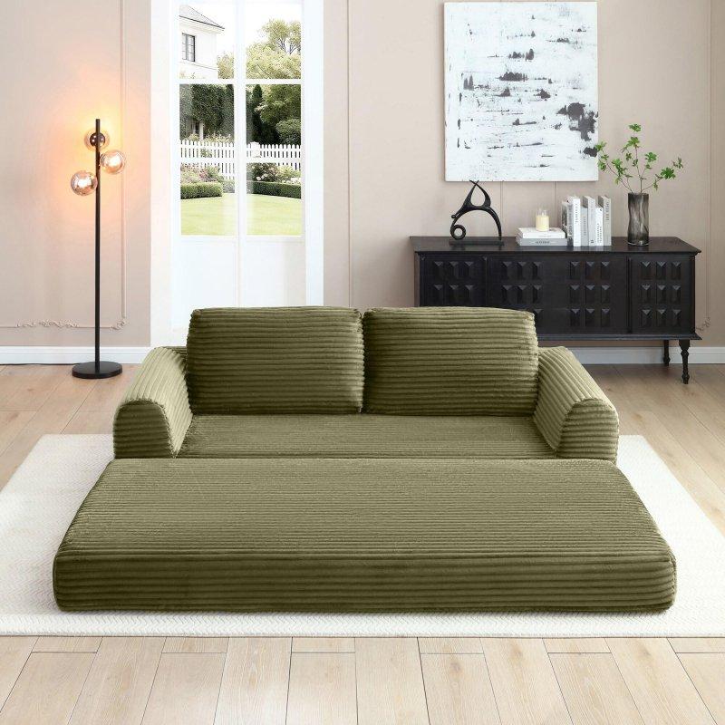 Yeşil Kadife Yataklı Katlanır Bohem Koltuk - 209x95 cm - 290645