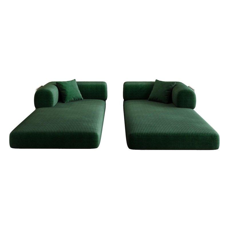 Yeşil Kumaş Yatağa Dönüşebilen Şezlonglu Minder Sırtlı Bohem Koltuk - 201 cm - 292697