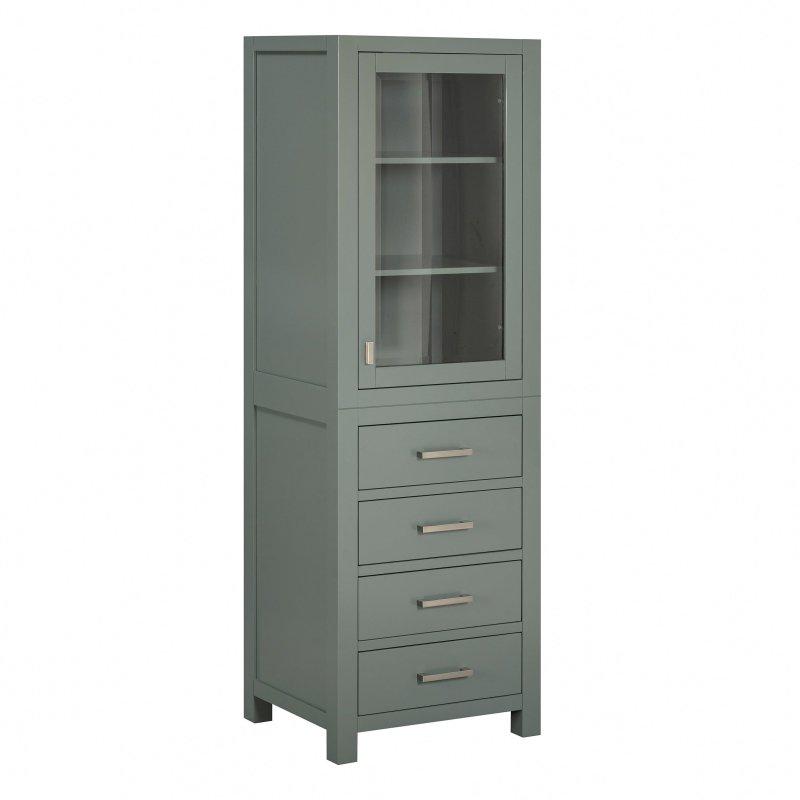 Yeşil Masif Ahşap Cam Kapaklı Ayaklı Çok Amaçlı Banyo Dolabı - 61x51x182 cm - 334404