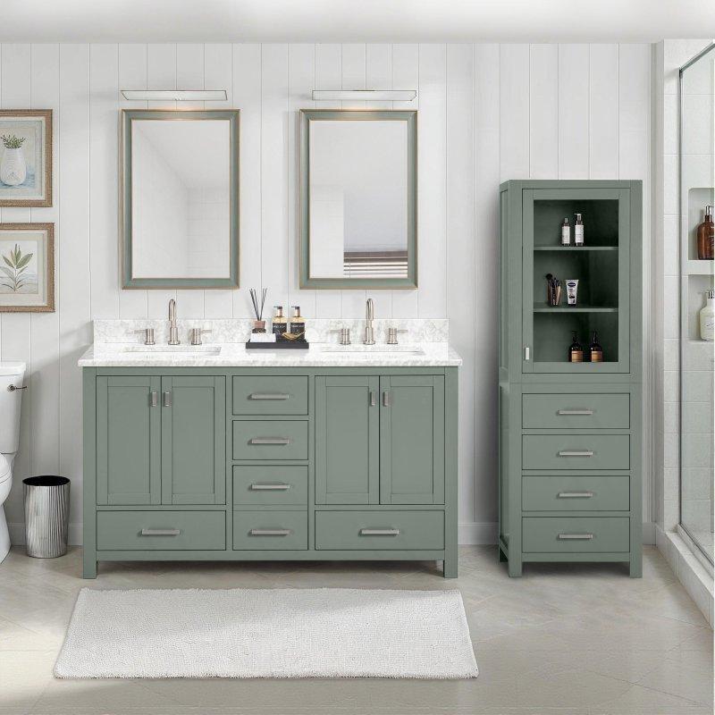 Yeşil Masif Ahşap Cam Kapaklı Ayaklı Çok Amaçlı Banyo Dolabı - 61x51x182 cm - 334404