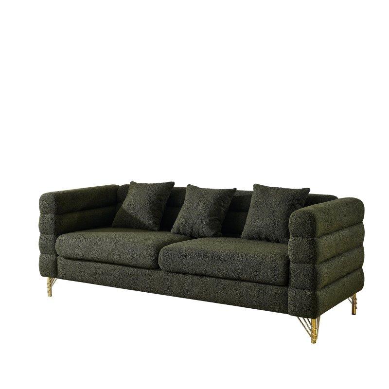 Yeşil Masif Ahşap Gold Metal Ayaklı 3 Kişilik Bohem Koltuk - 206 cm - 289143