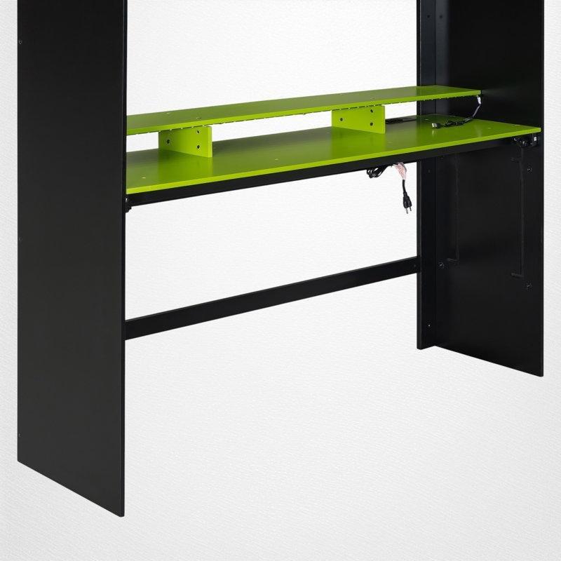 Yeşil Masif Ahşap ve MDF Yüksekliği Ayarlanabilir Masalı Dolaplı RGB Işıklı Oyuncu Ranza - 166x146x217 cm - 246989