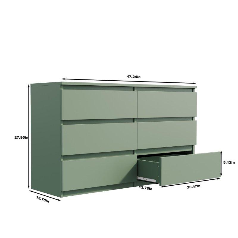 Yeşil MDF 6 Çekmeceli Şifonyer - 121x41x71 cm - 306414