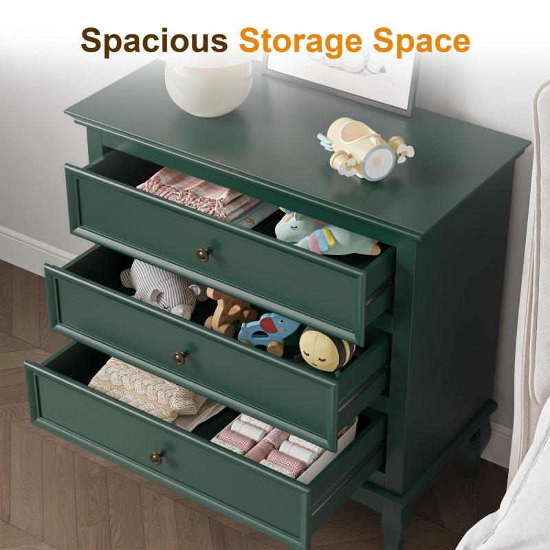 Yeşil MDF Masif Ahşap Bacaklı 3 Çekmeceli Oymalı Şifonyer - 81x81x41 cm - 305344
