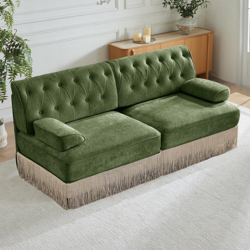 Yeşil MDF Püsküllü Kapitoneli Modüler Bohem Koltuk - 195 cm - 285591