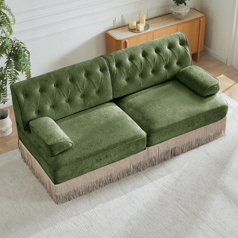 Yeşil MDF Püsküllü Kapitoneli Modüler Bohem Koltuk - 195 cm - 285591 Yeşil MDF Püsküllü Kapitoneli Modüler Bohem Koltuk - 195 cm - 285591