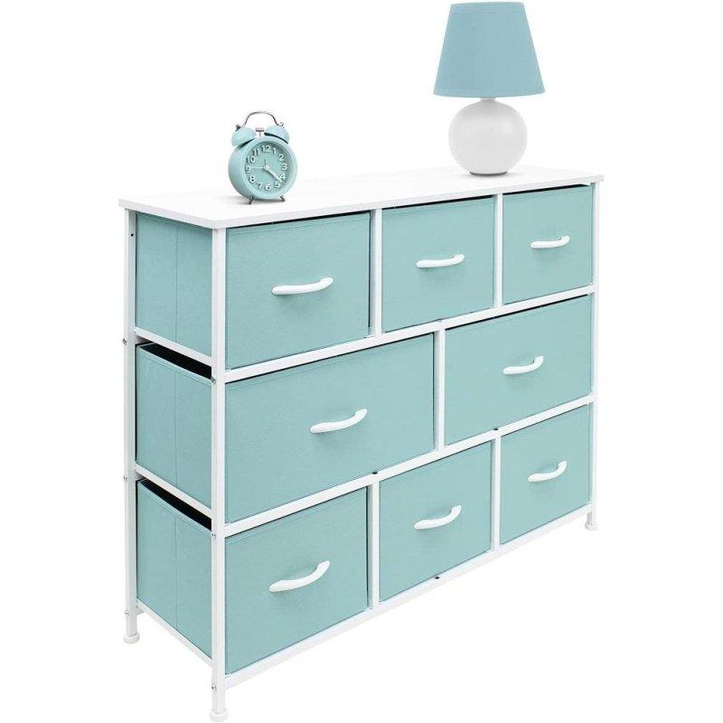 Yeşil MDF Tablalı Metal İskeletli 8 Çekmeceli Şifonyer - 100x30x80 cm - 304608