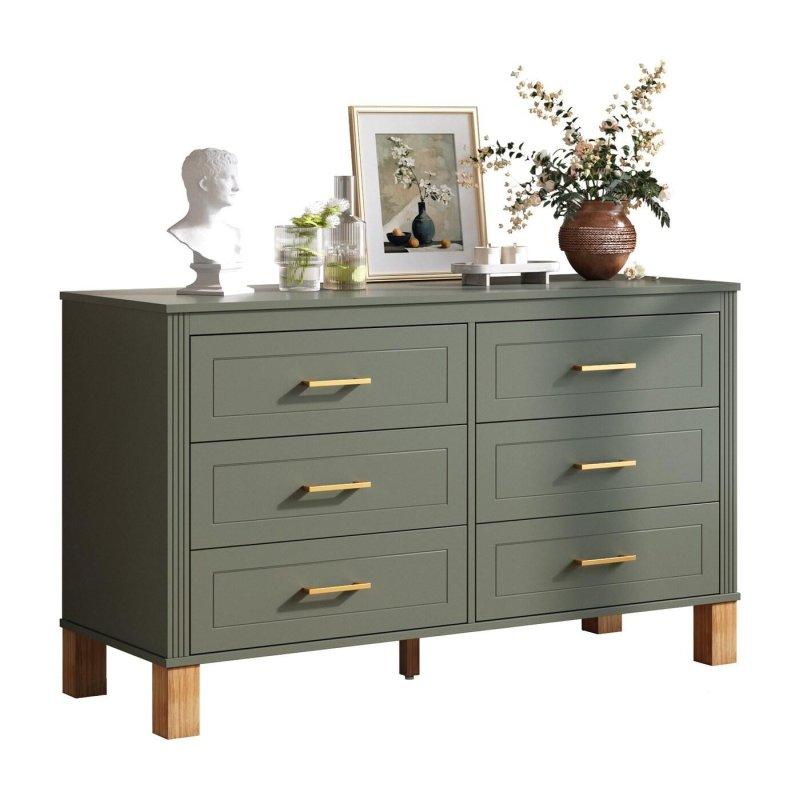 Yeşil MDF ve Masif Ahşap Ayaklı 6 Çekmeceli Yivli Tasarım Kitaplık - 120x45x76 cm - 316908