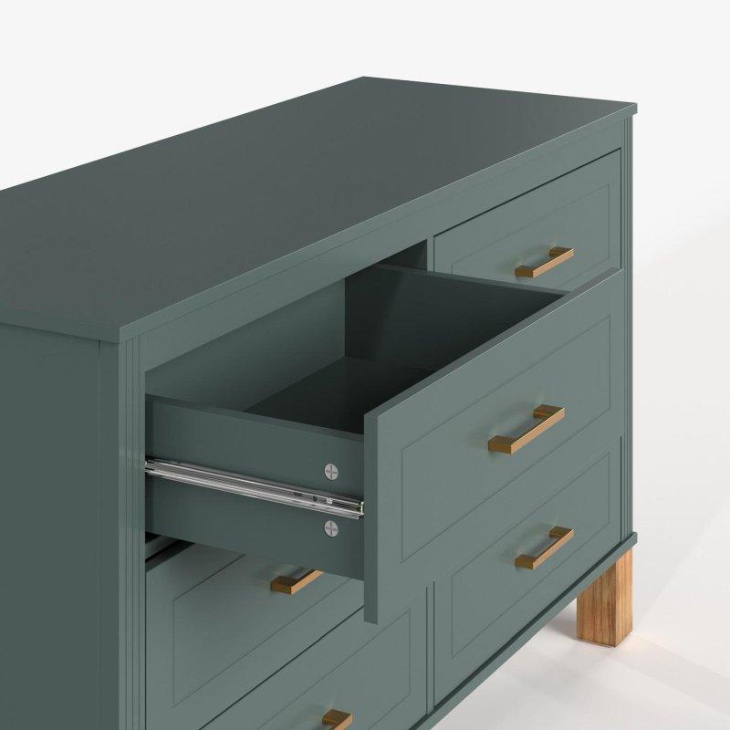 Yeşil MDF ve Masif Ahşap Ayaklı 6 Çekmeceli Yivli Tasarım Kitaplık - 120x45x76 cm - 316908