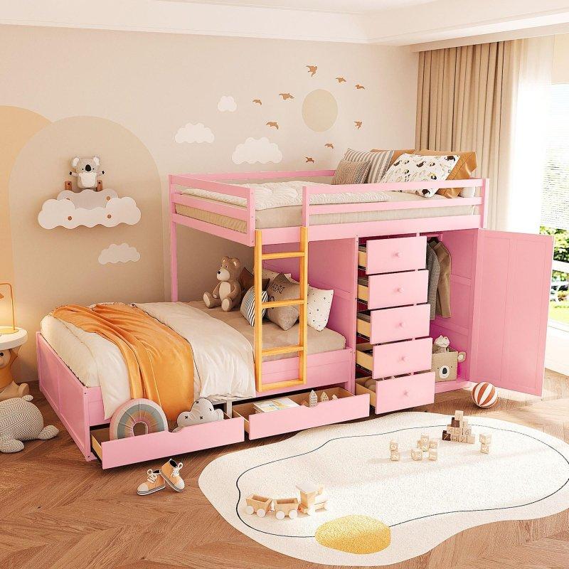 Yeşil MDF ve Masif Ahşap Çekmeceli Dolaplı Ranza - 250765
