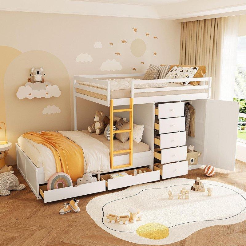 Yeşil MDF ve Masif Ahşap Çekmeceli Dolaplı Ranza - 250765