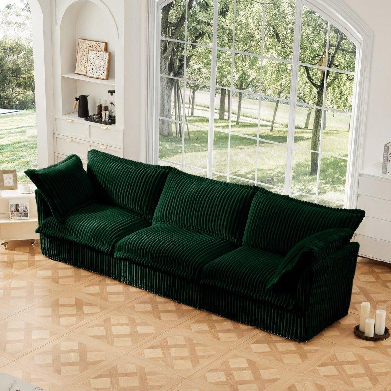 Yeşil MDF Yastık Sırtlı Kılıflı 3 Kişilik Bohem Koltuk - 305 cm - 286330