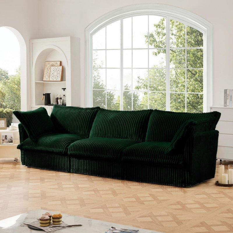 Yeşil MDF Yastık Sırtlı Kılıflı 3 Kişilik Bohem Koltuk - 305 cm - 286330