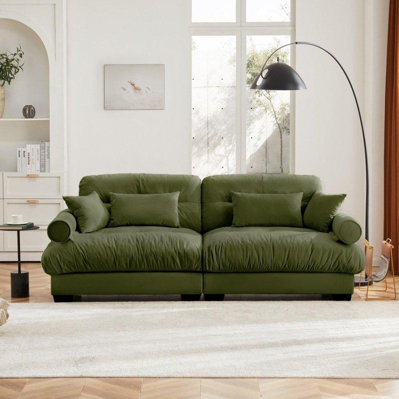 Yeşil MDF Yuvarlak Kollu Kapitoneli Sırtlı İkili Bohem Koltuk - 238x94x89 cm - 293342