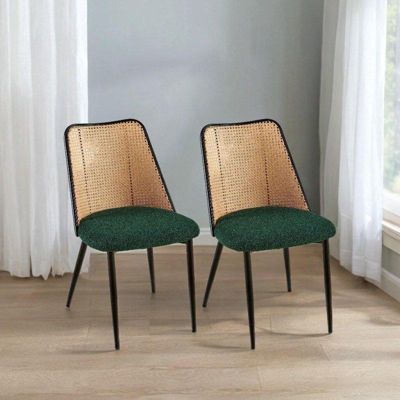 Yeşil Metal El Örgüsü Sırtlı 2li Set Rattan Sandalye - 251735