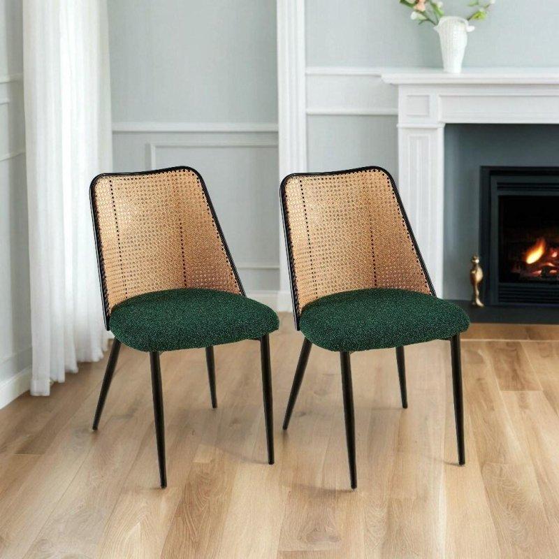 Yeşil Metal El Örgüsü Sırtlı 2li Set Rattan Sandalye - 251735
