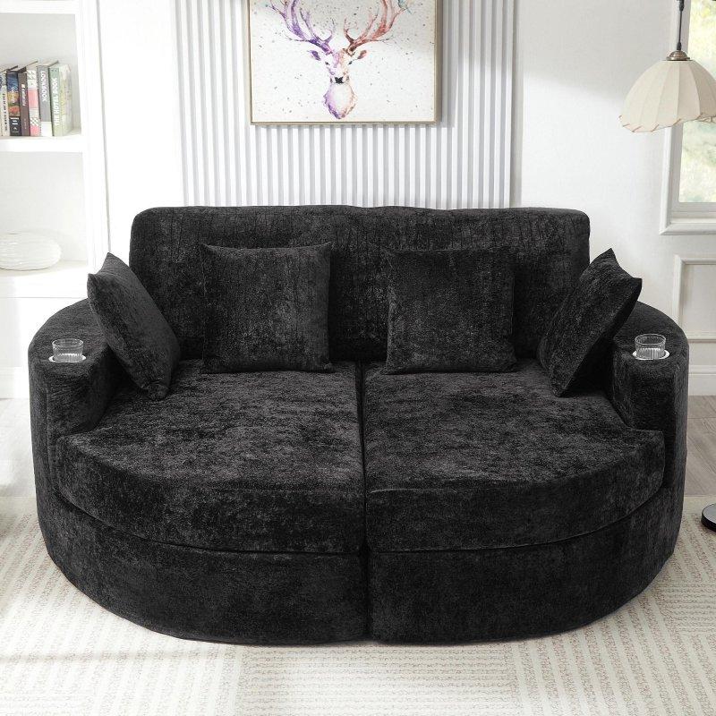 Yeşil Polyester Kadife Bardaklıklı Kavisli Yataklı Bohem Koltuk - 204x166x90 cm - 289282