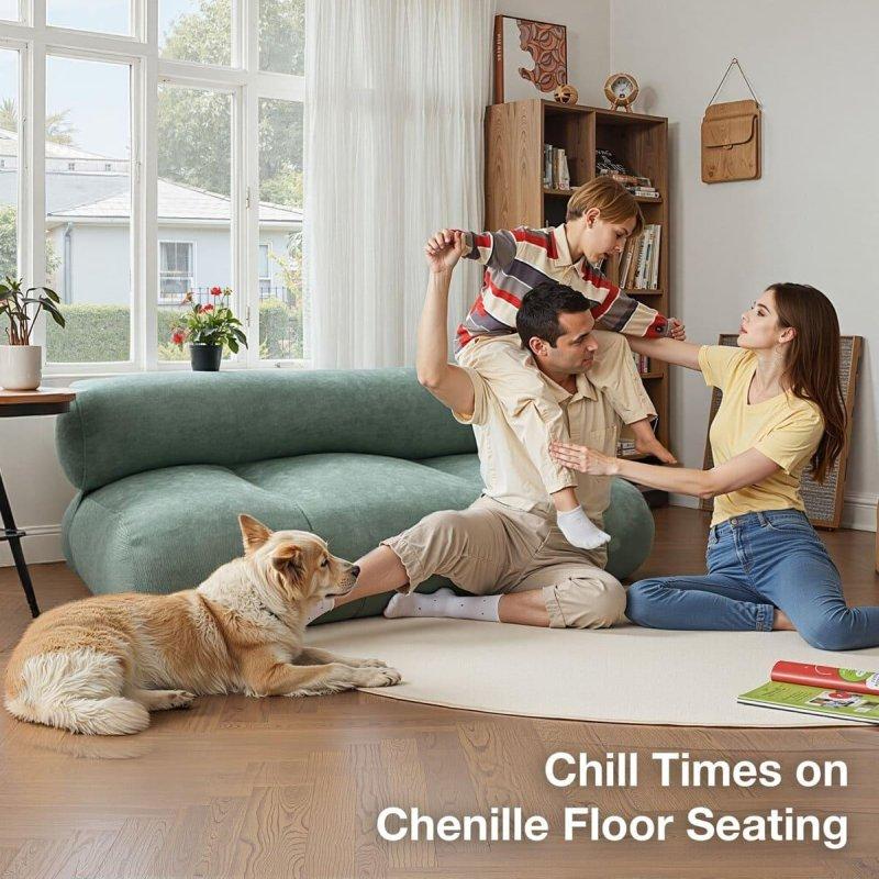 Yeşil Polyester Kolçaksız El Yapımı 2 Kişilik Bohem Koltuk - 120x82 cm - 280349