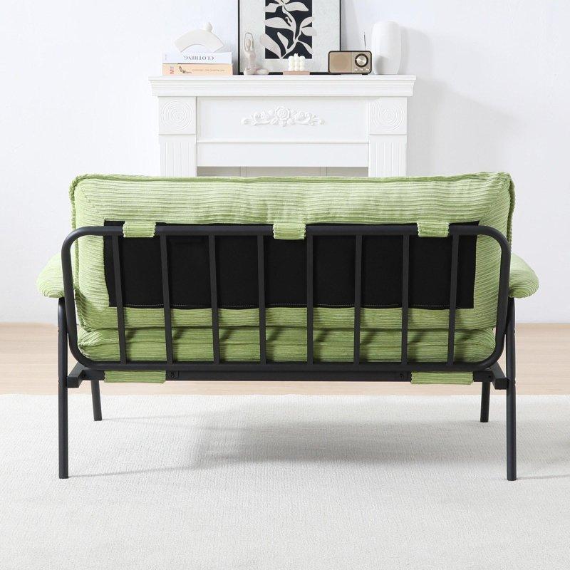 Yeşil Polyester Kumaş Metal İskeletli Düğme Kapitoneli İki Kişilik Bohem Koltuk - 135x79x77 cm - 283279