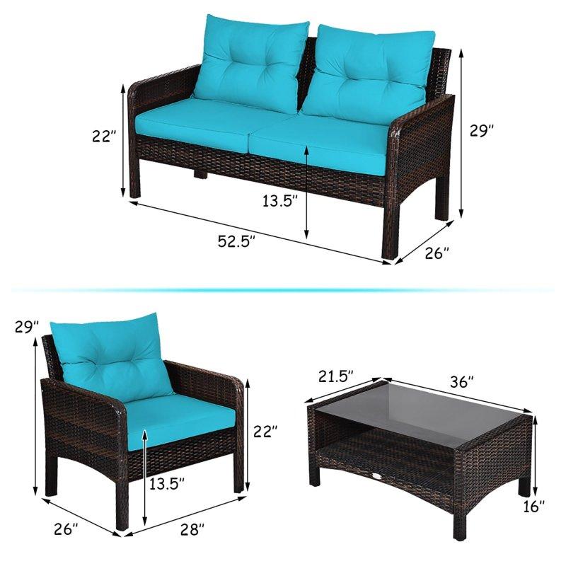 Yeşil Rattan Depolamalı Sehpalı 4 Kişilik Bahçe Takımı - 275005