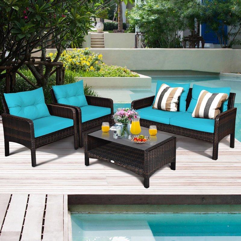 Yeşil Rattan Depolamalı Sehpalı 4 Kişilik Bahçe Takımı - 275005